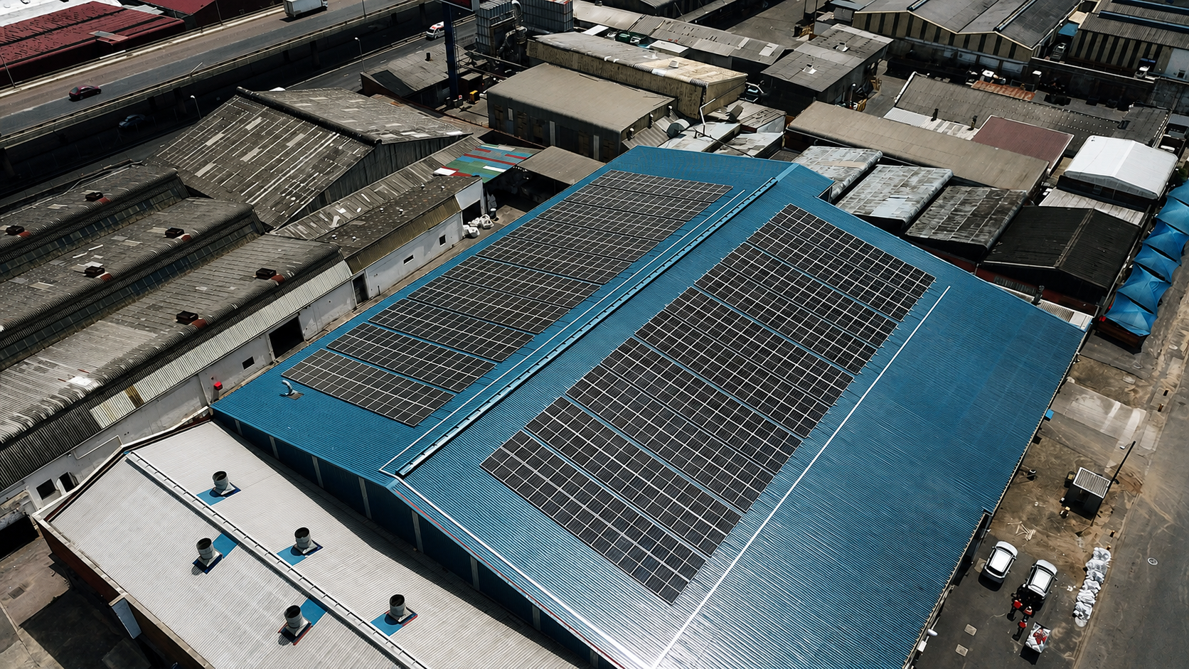 Large commercial rooftop solar panel installation