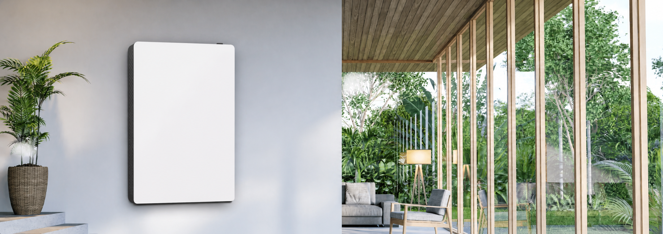 Illustration of a 3 kW inverter, battery and solar panels