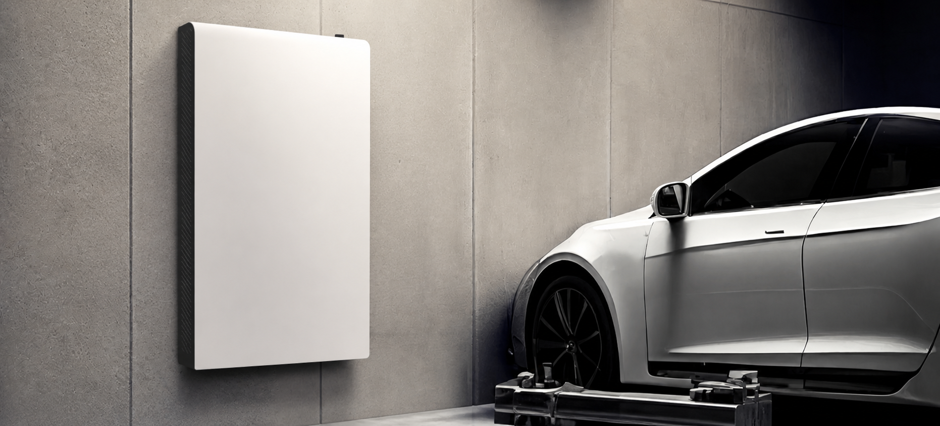 Illustration of a 5 kW inverter, batteries and solar panels